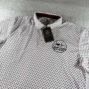 Swannies Golf Athletic Stretch Polo Shirt Men Large White Red Floral NWT Logo